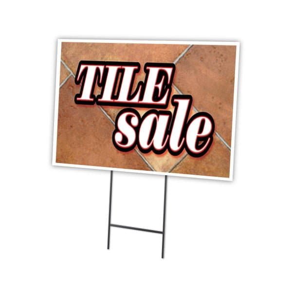 Tile Sale Yard Sign & Stake outdoor plastic coroplast window, C-1824-DS-Tile Sale